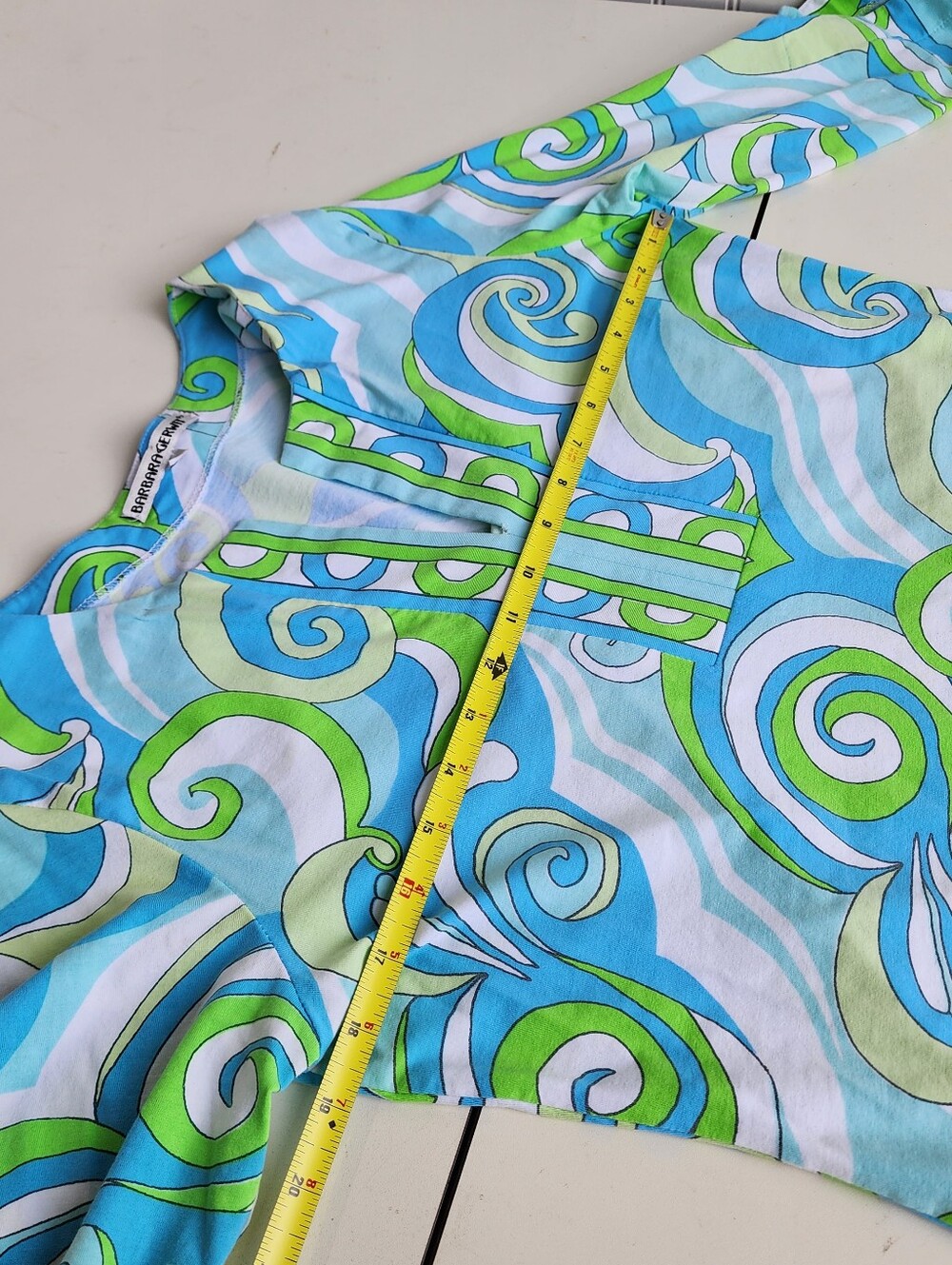 Barbara Gerwit Knit V Neck long sleeve Blue Green Geometric Dress Cotton Women L - Picture 10 of 14